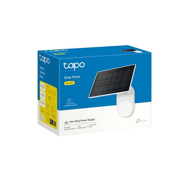 "Tapo Solar Panel SPEC: 5.2V 2.5W FEATURE: Type-C Charging Port, Non-Stop Power, Flexible Solar Installation, Works wit