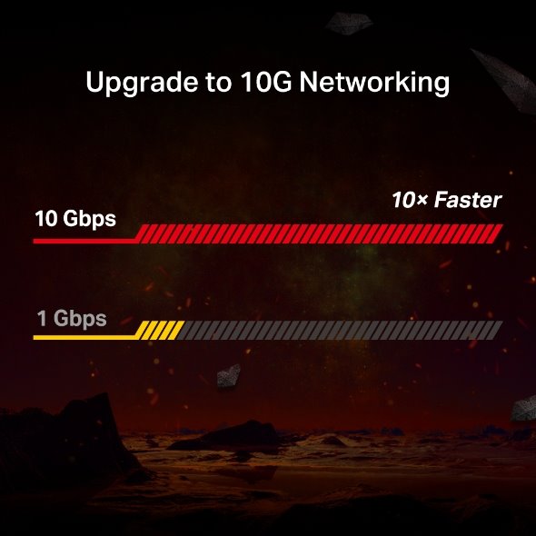 10 Gigabit PCI Express Network Adapter SPEC: PCIe 3.0 ×4, Include CAT6A Ethernet Cable FATURE: Support 10/5/2.5/1 Gbps a