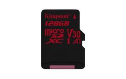 128 GB . micro SDXC karta Kingston Canvas React Class U3 UHS-I V30 A1 (r100MB/s, w80MB/s) bez adaptéra
