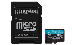 128 GB . microSDXC karta Kingston Canvas Go Plus Gen4 + adaptér ( r200MB/s, w100MB/s )