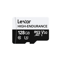 128GB Lexar® High-Endurance microSDHC/microSDXC™ UHS-I cards?up to 100MB/s read, 45MB/s Write, C10 A1 V30 U3