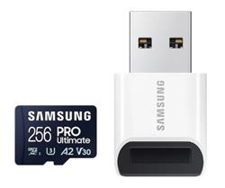 256 GB . microSDXC karta Samsung PRO Ultimate + USB adapter (U3, V30, A2), (r200MB/s, w130MB/s)
