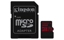 32 GB . microSDHC karta Kingston Canvas React Class U3 UHS-I V30 A1 (r100MB/s, w70MB/s) + adaptér