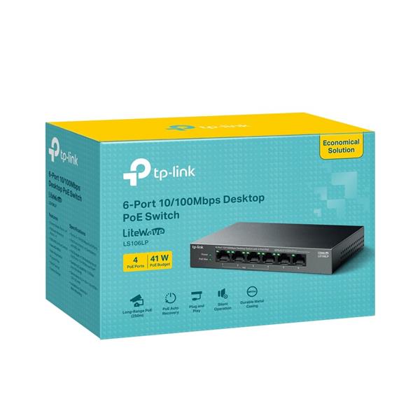 6-Port 10/100 Mbps Desktop Switch with 4-Port PoE PORT: 4× 10/100 Mbps PoE Ports, 2× 10/100 Mbps Non-PoE Ports SPEC: 802