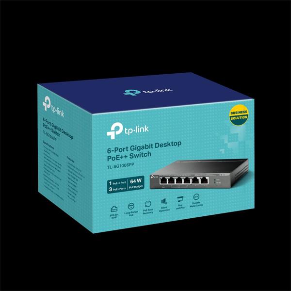6-Port Gigabit Desktop Switch with 3-Port PoE+ and 1-Port PoE++ PORT: 1× Gigabit PoE++ Port, 3× Gigabit PoE+ Ports, 2x G