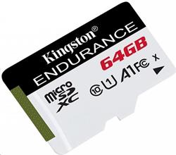 64 GB . microSDXC karta Kingston High Endurance Class 10 UHS-I U1 (r95MB/s, w30MB/s) bez adaptéra