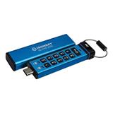 64 GB . USB-C kľúč . Kingston IronKey Keypad 200C Enkrypted, modrý ( r280MB/s, w200MB/s)