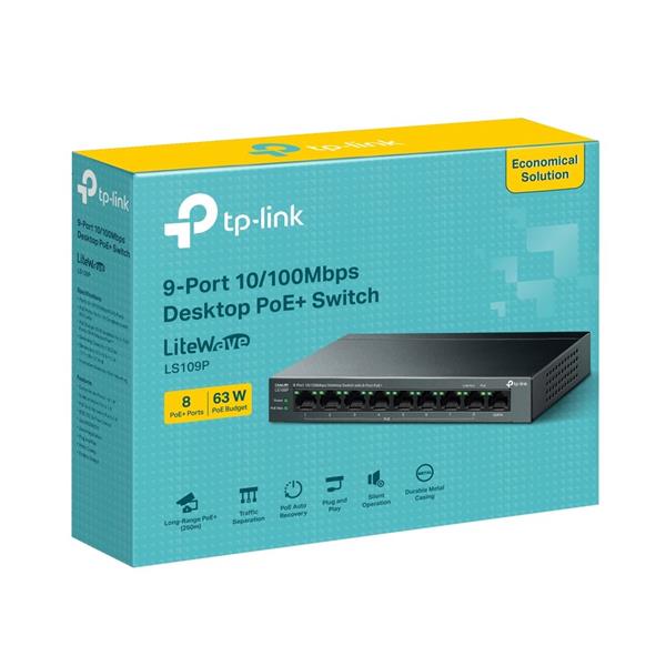 9-Port 10/100 Mbps Desktop Switch with 8-Port PoE+ PORT: 8× 10/100 Mbps PoE+ Ports, 1× 10/100 Mbps Non-PoE Port SPEC: 80