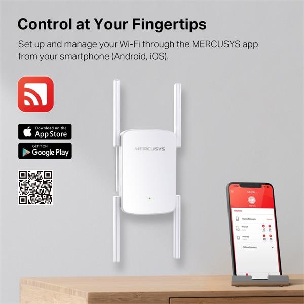 AC1900 Wi-Fi Range Extender SPEED: 600 Mbps at 2.4 GHz + 1300 Mbps at 5 GHz SPEC: 4× Fixed External Antennas, 1× Gigab