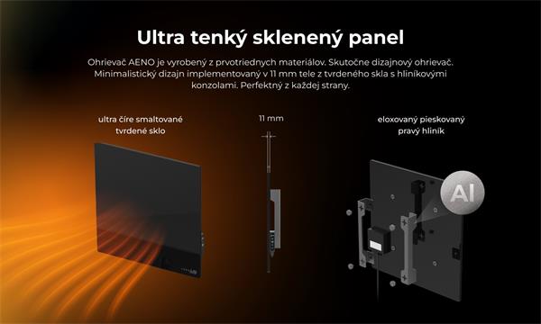 AENO AGH12S Premium QUADRO Smart Ohrievač, Čierny, LED, WI-FI, max 500W, 50x50cm, Infra