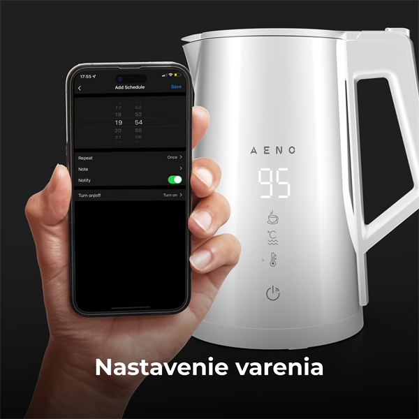 AENO Rýchlovarná smart kanvica EK8S biela, 2200W,1,7 l,Strix,dvojité steny,regulácia teploty,WiFi, LEDdisplej,auto vyp