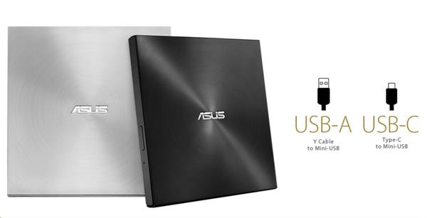 ASUS ZenDrive External Slim DVD-RW SDRW-08U9M-U M-DISC USB-A/C Retail, strieborná