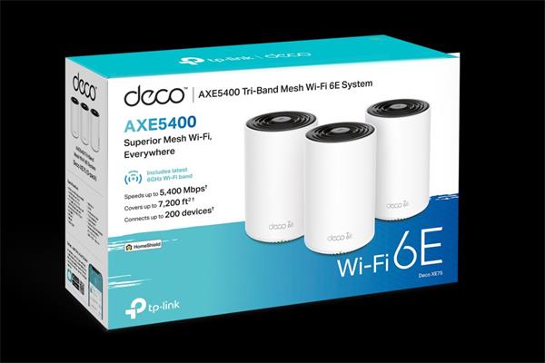 AXE5400 Whole Home Mesh Wi-Fi 6E System(Tri-Band) SPEED: 574 Mbps at 2.4 GHz + 2402 Mbps at 5 GHz + 2402 Mbps at 6 GHz S