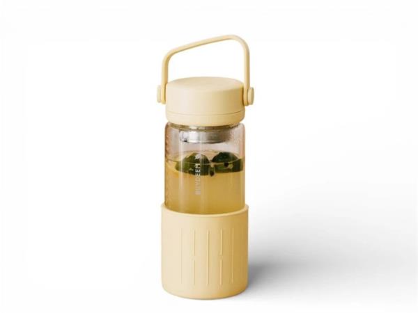 BUYDEEM Prenosná sklenená čajová fľaša 350 ml, model CD1008, farba jemná žltá