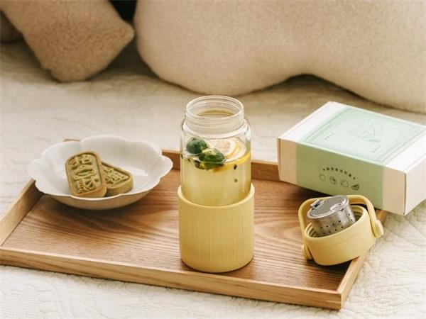 BUYDEEM Prenosná sklenená čajová fľaša 350 ml, model CD1008, farba jemná žltá