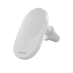 Canyon CCH-105, bezdrôtová autonabíjačka, magnetické uchytenie mobilu, 15W, 1x USB-C 20W. biela