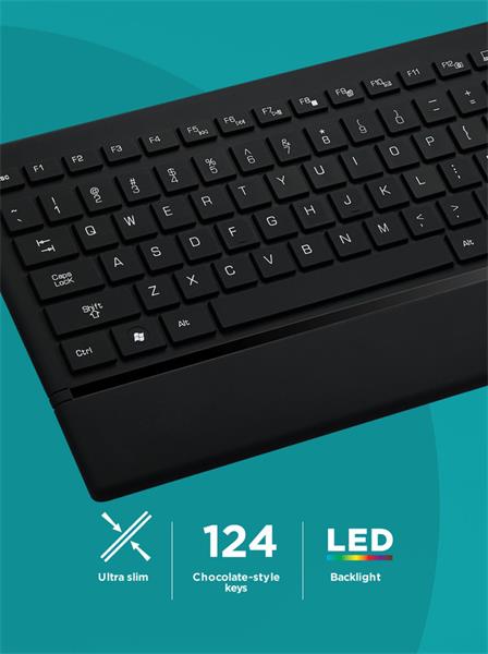 Canyon CNS-HKB6-CS multimediálna klávesnica, USB, 124 kláves, modro LED podsv., pogum. povrch, štíhla, čierna, SK/CZ