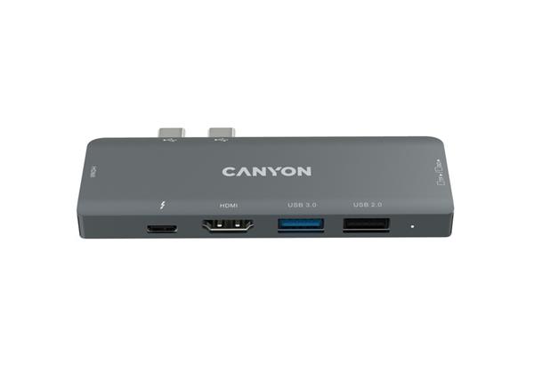 Canyon DS-5, 7v1 hub pre MacBook, USB-C Power delivery, 1xUSB 3.0, 1xUSB 2.0, 2xHDMI, TF a SD reader