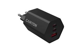 Canyon Hexagon 65, vysokorýchlostná univerzálna nabíjačka do steny, 2x USB-C 65W PD, 1x USB-A 18W, čierna