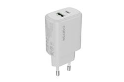 Canyon OnCharge 200, univerzálna nabíjačka do steny, 1x USB-C + 1x USB-A, PD 20W, biela