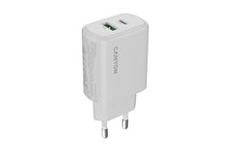 Canyon OnCharge 250, univerzálna nabíjačka do steny, 1x USB-C + 1x USB-A, PD 25W, biela