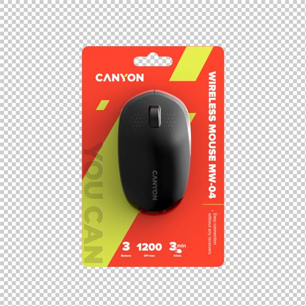 Canyon OnClick W04, Bluetooth optická myš, 1200 dpi, 3 tlač, 1x AA, úspora energie, čierna
