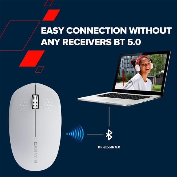 Canyon OnClick W04, Bluetooth optická myš, 1200 dpi, 3 tlač, 1x AA, úspora energie, čierna