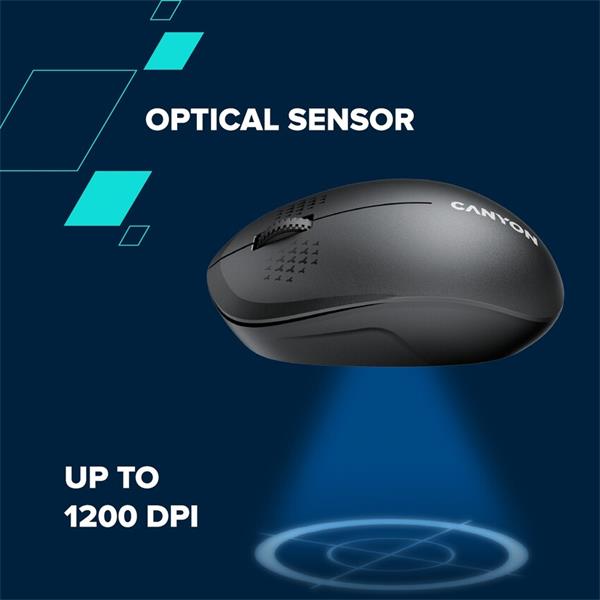 Canyon OnClick W04, Bluetooth optická myš, 1200 dpi, 3 tlač, 1x AA, úspora energie, čierna