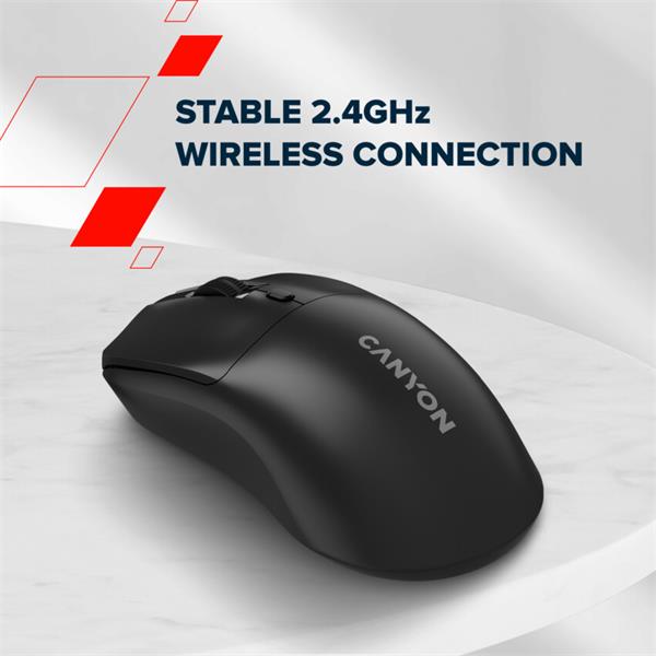 Canyon OnClick W06, bezdrôtová optická myš, 2.4 GHz USB, 800/1200/1600 DPI, 4 tlačidlá, čierna