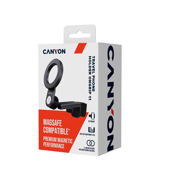Canyon OnGrip 11, univerz. MagSafe držiak pre smartfóny s klipovým uchytením na povrchy do 3 cm,