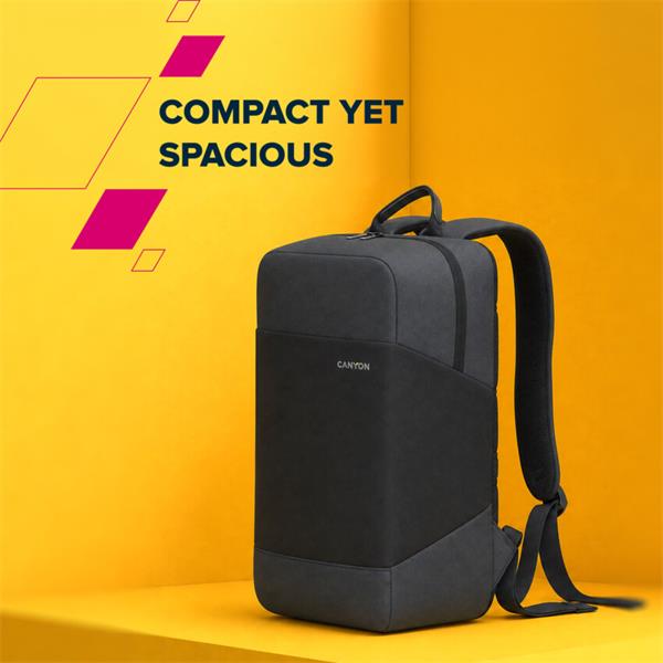 Canyon OnPack UR03, mestský batoh na notebook do 15,6", popruh na kufor, ventilovaný chrbát, čierny