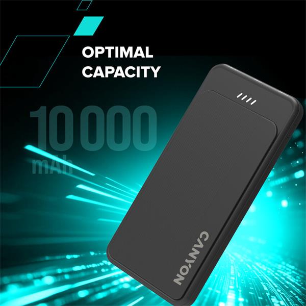 Canyon OnPower 100, Powerbank, 10.000 mAh, LED indikátor, in: 1x USB-C/1x microUSB, out: 1x USB-C a 2x USB-A