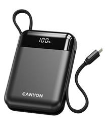 Canyon OnPower 104, powerbanka 10 000 mAh, 22.5 W, USB-C / USB-A, integrované káble USB-C + Lightning, čierna