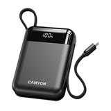 Canyon OnPower 104, powerbanka 10 000 mAh, 22.5 W, USB-C / USB-A, integrované káble USB-C + Lightning, čierna