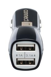 CONNECT IT PREMIUM USB auto adaptér do autozapaľovača, 2× USB - 3,1A a 1A, čierny
