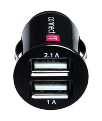 CONNECT IT USB auto adaptér do autozapaľovača, 2× USB - 2,1A a 1A, čierny