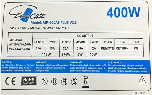Eurocase 400W-ATX, 12cm ventilátor, bulk