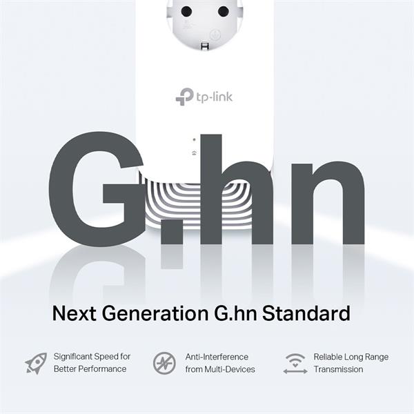 G.hn2400 Passthrough Powerline Kit SPEED: 1428 Mbps Powerline SPEC: Maxlinear CPU, G.hn, 2× Gigabit Ports FEATURE: Plug
