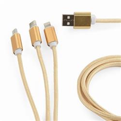 Gembird kábel nabíjací 3v1 splitter, Lightning (M) /microUSB (M) / USB-C (M) na USB 2.0 (M), 1 m, zlatý