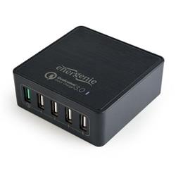 Gembird nabíjačka, 5 x USB, technológia rýchleho nabíjania Qualcomm QC 3.0, čierna