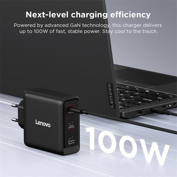 Lenovo 100W PD, GaN charger, 3x USB-C, 1,8m kabel