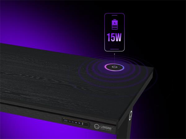 Lorgar DP80W prémiový herný stôl s elektrickým zdvihom, dreveným povrchom a RGB ambientným osvetlením