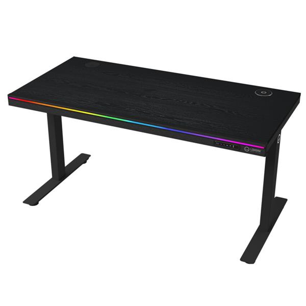 Lorgar DP80W prémiový herný stôl s elektrickým zdvihom, dreveným povrchom a RGB ambientným osvetlením