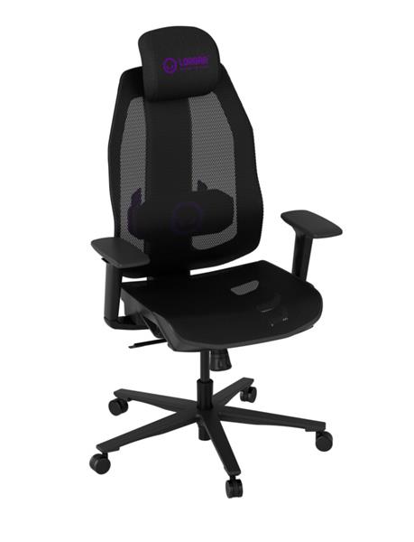 Lorgar PRO CHA51 ergonomická herná stolička, 4D podrúčky, bedrová opora, nastaviteľná opierka hlavy, čierno fialová