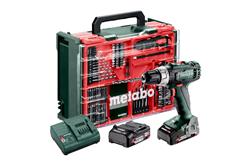 Metabo BS 18 L SET Mobilná dielňa 74-dielna. Aku vŕtací skrutkovač, 18V 2x2Ah LiPower, Nabíjačka SC 30, Plastový kufrík