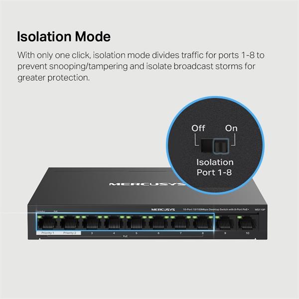 NV Version is suitabe for customers who's voltage input is between 220V-240V"10-Port 10/100Mbps Desktop Switch with 8-Po