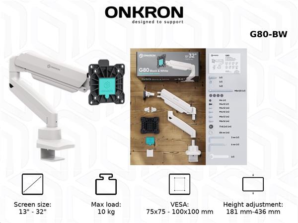 ONKRON Plynový stolný držiak na monitor pre 13 až 32" LED TV/monitory, max 10 kg, biely