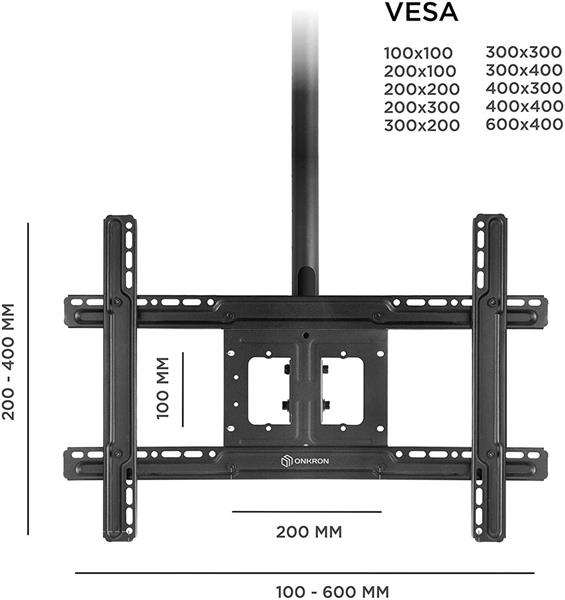 ONKRON TV Stropný držiak s nastaviteľnou výškou pre 32 až 80-palcové LED LCD televízory, čierny