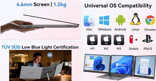 Prenosný monitor Blackview DCM8Pro Dual Screen 15.3", 1920x1200 16:9 LCD 60Hz IPS 178 USB-C 3.1x3, sivo čierny