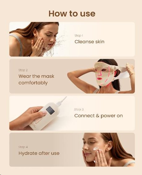 Renpho Rejuven Artemis Blush LED Light Therapy Mask, 432 vysokohustých LED diód, 4 svetelné režimy,5 úrovní intenzity